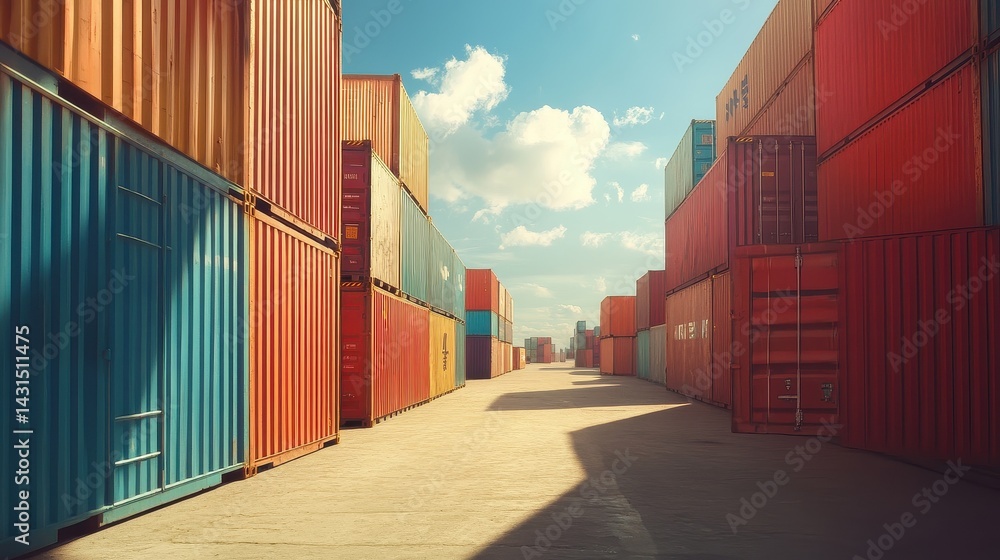 Fototapeta premium Containers in shipping yard, shipping port. 