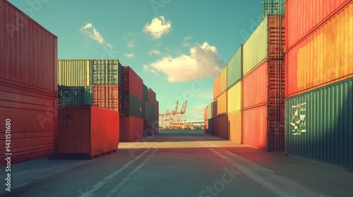 Wallpaper Mural Containers in shipping yard, shipping port.  Torontodigital.ca