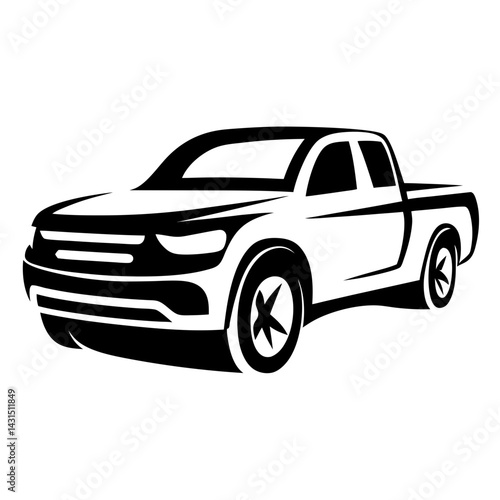 Stylized Black and White Illustration of a Modern Pickup Truck Silhouette