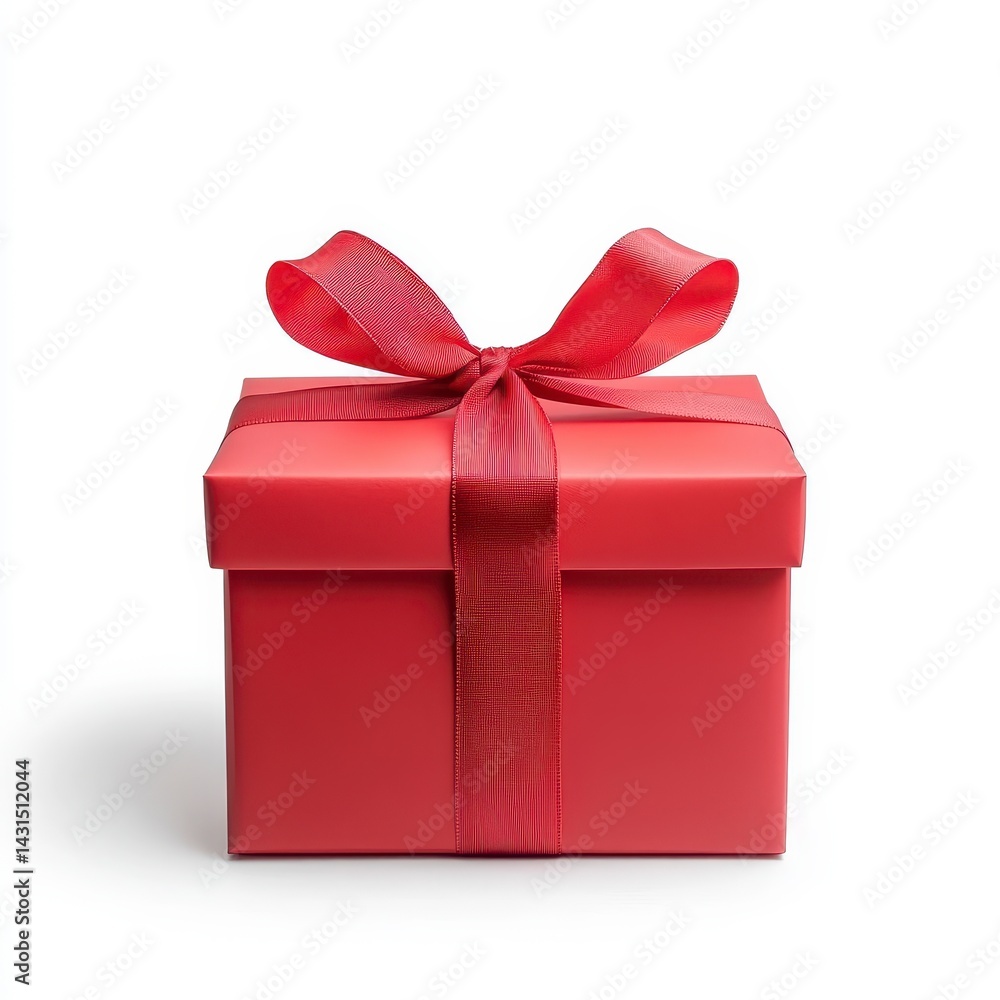 Obraz premium Red Gift Box with Satin Ribbon Bow on White Background