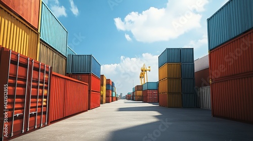 Wallpaper Mural Containers in shipping yard, shipping port.  Torontodigital.ca