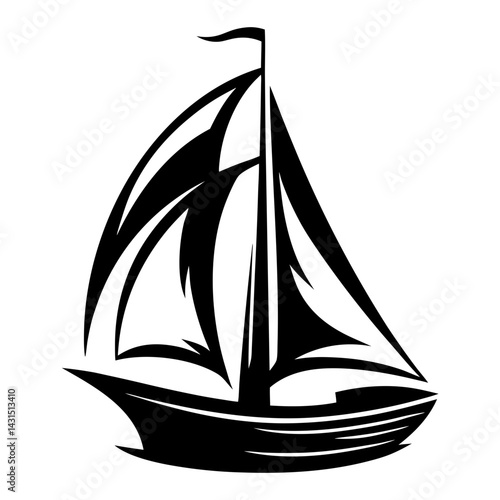 Stylized Sailing Boat in Silhouette, Nautical Illustration of a Vessel, Maritime Design