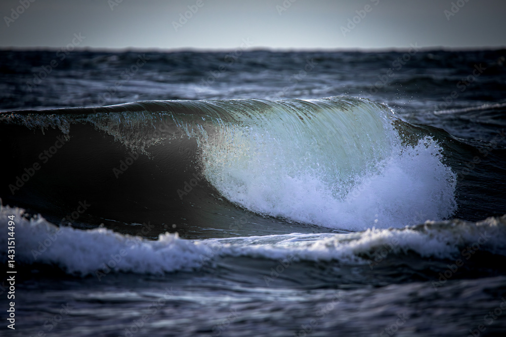 Fototapeta premium Crashing Ocean Wave Curling in Dark Deep Waters