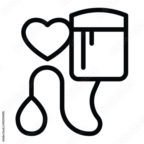 Dropper with heart and drop of blood line icon, charity concept. Vector graphics. Blood donation sign on white background, style for mobile or design.