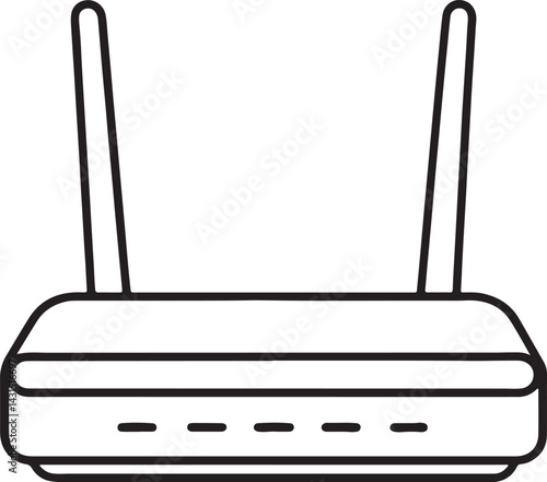 modern wifi router with antennas line art, black outline, vector and illustration, coloring book page line art drawing