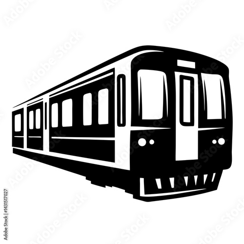 Monochrome illustration of an underground or subway train in black and white
