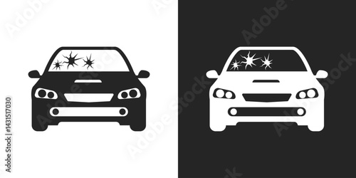 Broken windshield car, cracked glass vehicle damage and accident windscreen icon vector design