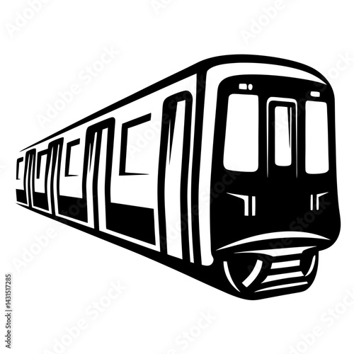 Stylized HighSpeed Train Illustration in Black and White Perspective View