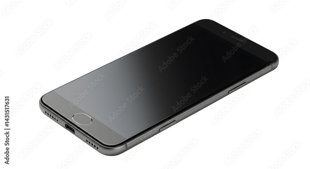 Modern smartphone showing dark screen on transparent background Modern smartphone showing dark screen on transparent background