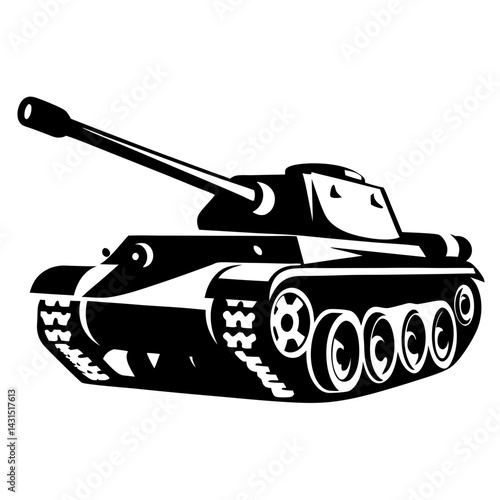 Stylized Black and White Tank Illustration with Bold Design Elements for Impact