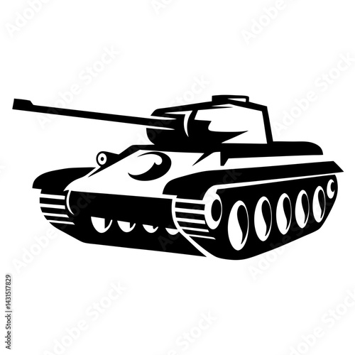 Black and white vector drawing of a tank ready for combat