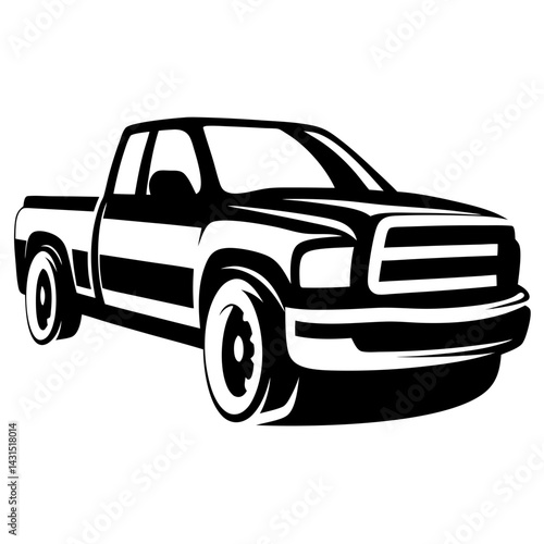 Stylized monochrome illustration of a pickup truck with bold outlines