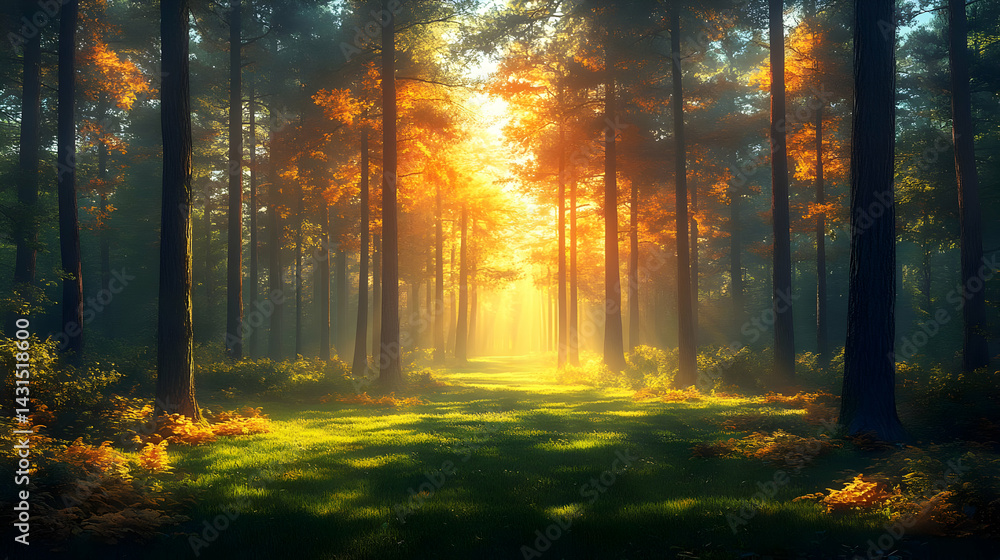 Autumn Sunlight in a Forest Path Autumn Sunlight in a Forest Path