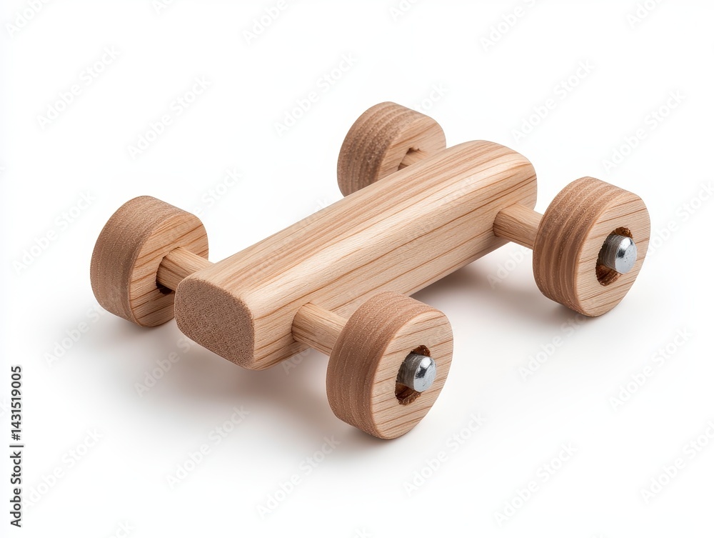 Simple Light Brown Wooden Toy Car on White Background Simple Light Brown Wooden Toy Car on White Background