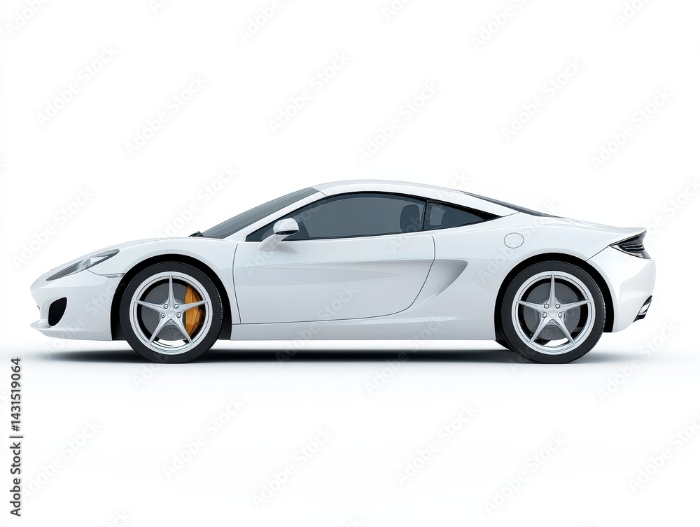 Sleek White Sports Car Side Profile on White Background Sleek White Sports Car Side Profile on White Background