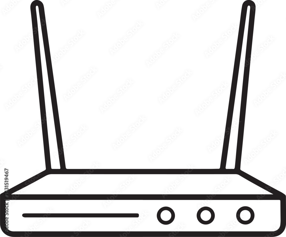 modern wifi router with antennas line art, black outline, vector and illustration, coloring book page line art drawing modern wifi router with antennas line art, black outline, vector and illustration, coloring book page line art drawing