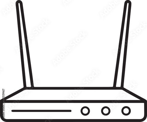 modern wifi router with antennas line art, black outline, vector and illustration, coloring book page line art drawing