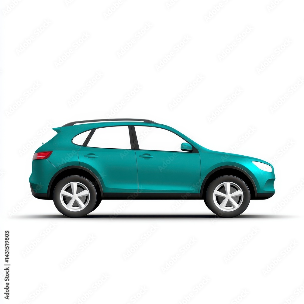 Fototapeta premium Teal Compact SUV Side Profile on White Background