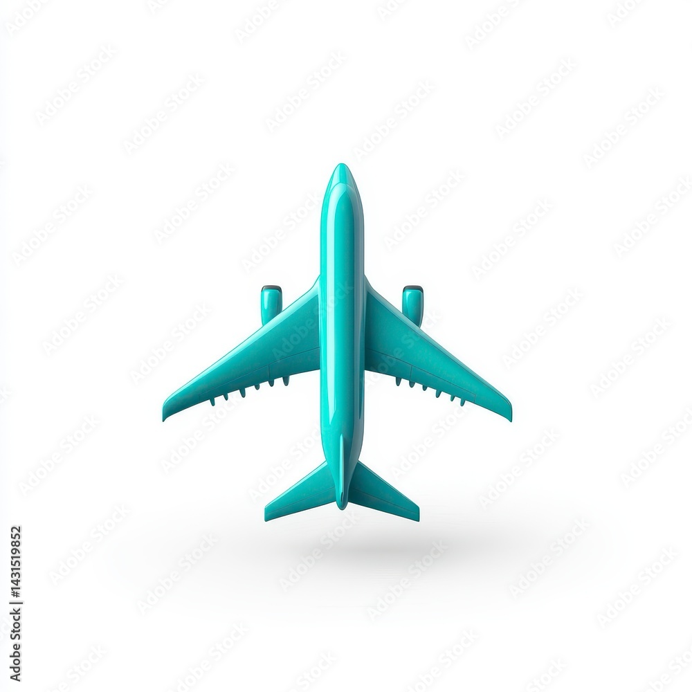 Teal Pixelated Airplane Model on White Background Teal Pixelated Airplane Model on White Background