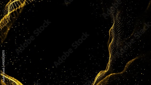 Gold dust particles fly in slow motion in the air lingering slowly. Dust Particles Background Bokeh Lights Background on Black Background 4k Footage Snow Particles Background.