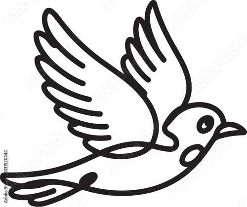 Minimalist line art of a whimsical flying bird with curved beak and wide eyes in a playful cartoon style ideal for nature lovers kids books and flight themed vector illustrations