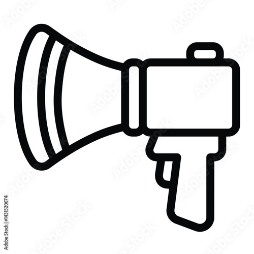 Megaphone horn with button line icon, law enforcement concept. Vector graphics. Loudspeaker, voice amplifier sign on white background, style for mobile or design.
