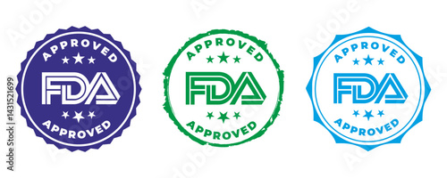 FDA Approved Badge Collection. FDA approved. U.S. Food and Drug Administration FDA approved vector stamp