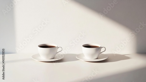 Wallpaper Mural coffee for two, clean white surface and minimal shade. generative ai Torontodigital.ca