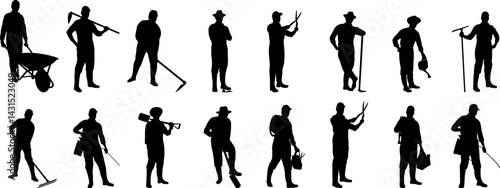 Gardening work silhouette vector illustration set