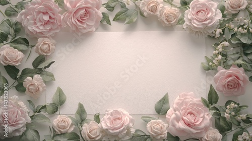 Wallpaper Mural Elegant pink roses and delicate white flowers create a beautiful floral garland across the top, perfect for a wedding invitation or greeting card design today. Torontodigital.ca