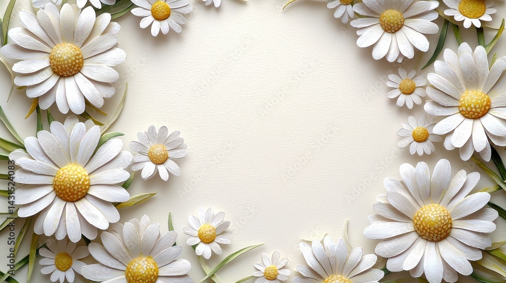Obraz premium A beautifully hand-painted daisy wreath with intricate detail gracefully encircles the ivo background, radiating gentle floral charm and natural beauty for any project.