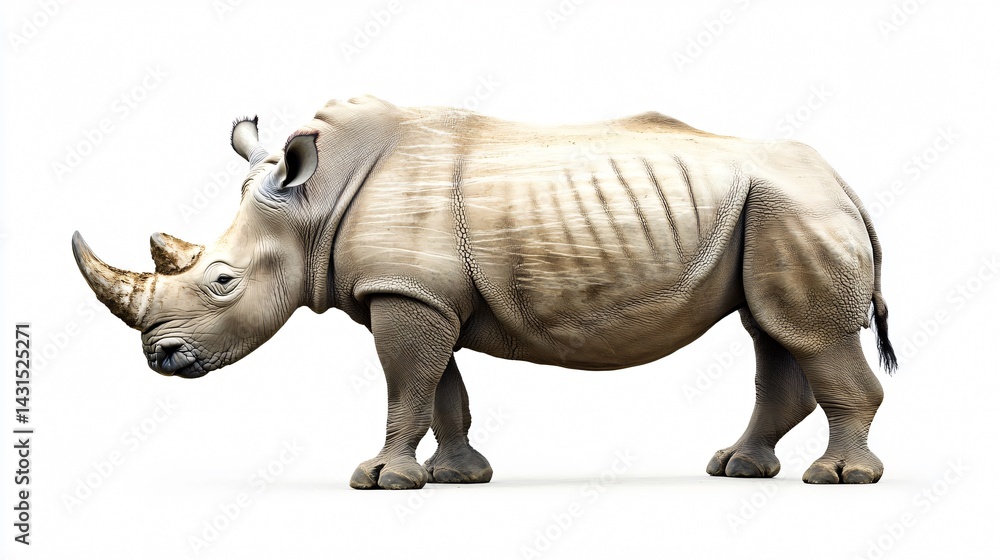 Fototapeta premium Majestic White Rhinoceros Isolated on White Background for Graphic Design Projects