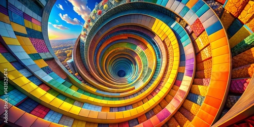 Aerial View Colorful Spiral 3D Render Abstract Art Background