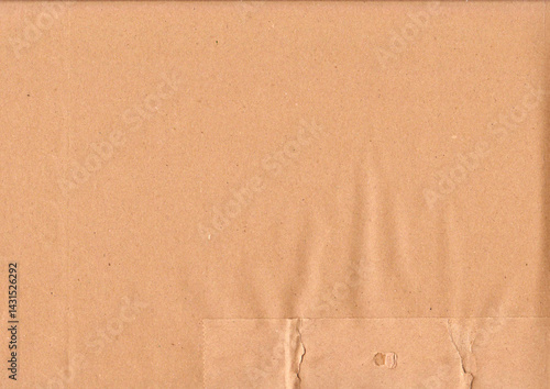 Beige kraft paper texture background. Abstract textured backdrop with creases, stains, grain, dust particles. Empty abstract overlay background