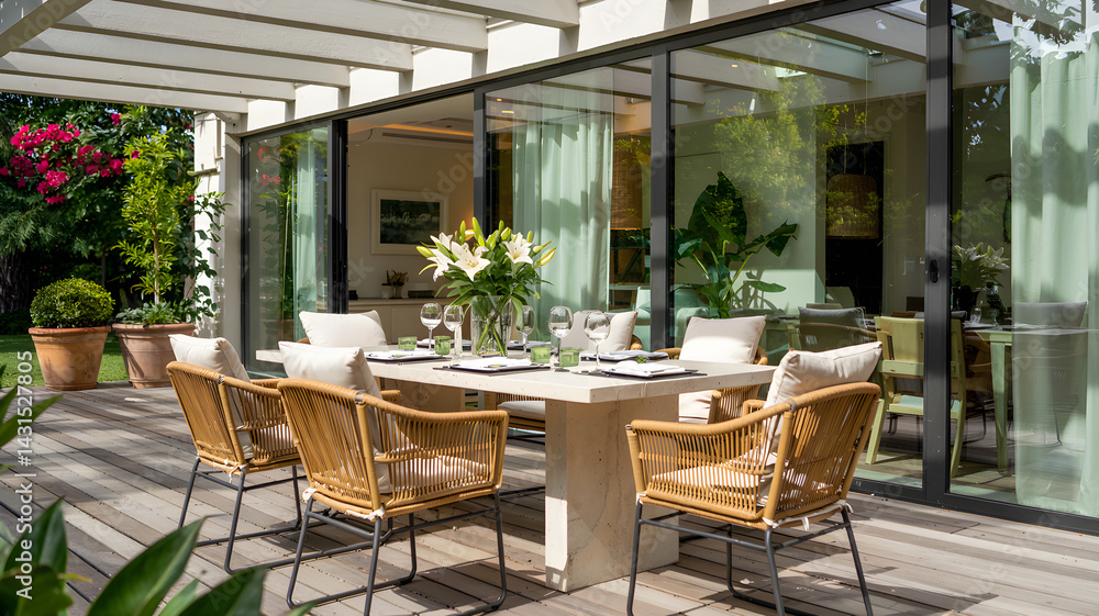 Obraz premium The outdoor cafe in the city of Rome, Italy, features stylish furniture and decor for a delightful dining experience