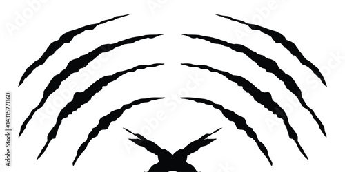 Black claws animal scratch, Torn paper, Cat claws trace. Set of cruel animal scratches horror and grunge concept in silhouette. Wings Collection in different shape. Vector illustration