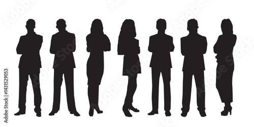 People standing in row silhouette vector.