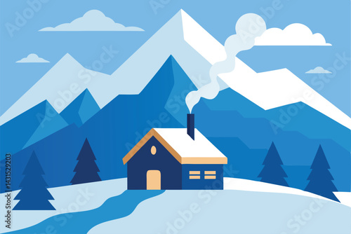 snowy-mountain-cabin-with-smoke-rising-at-dawn-- 