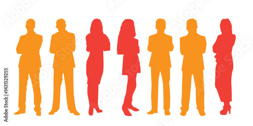 People standing in row silhouette vector.