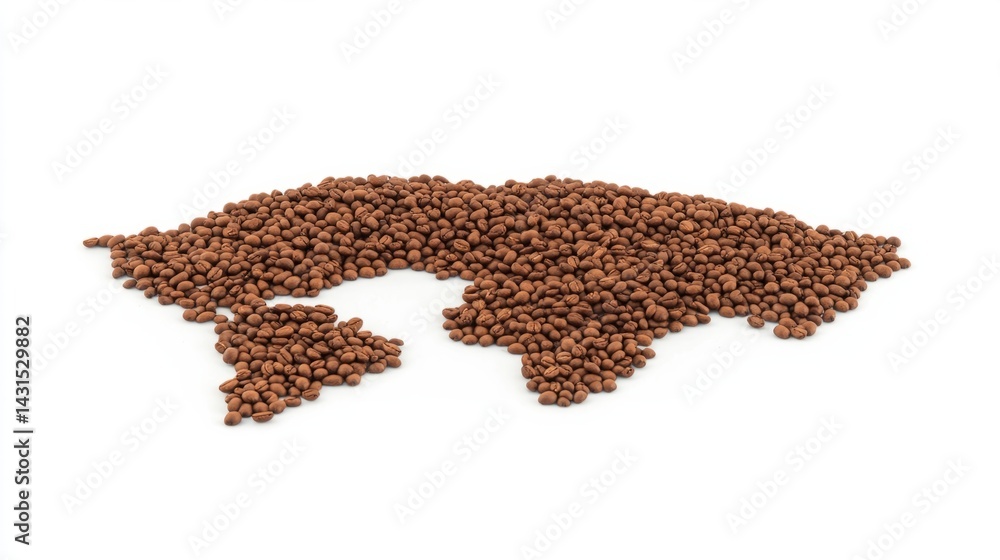 coffee beans shaped like a world map, white background. generative ai coffee beans shaped like a world map, white background. generative ai