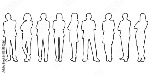 People standing in row silhouette vector.