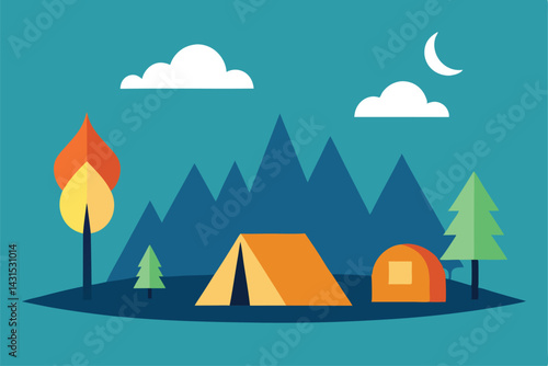 summer-campsite-with-tents-and-a-campfire--.eps