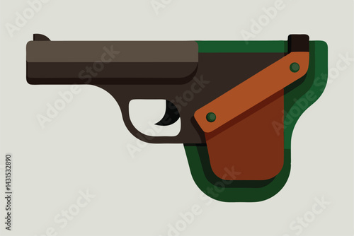 Stylized depiction of a vintage pistol with a leather holster design