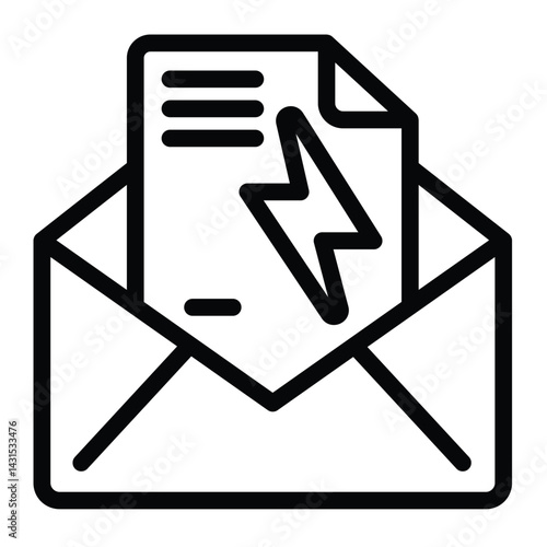 Envelope with electricity bill paper line icon, electrical service concept. Vector graphics. Mail letter and lightning sign on white background, style for mobile or design.