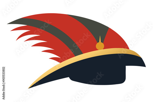 Stylized illustration of a historic hat with plume, colorful, and attractive