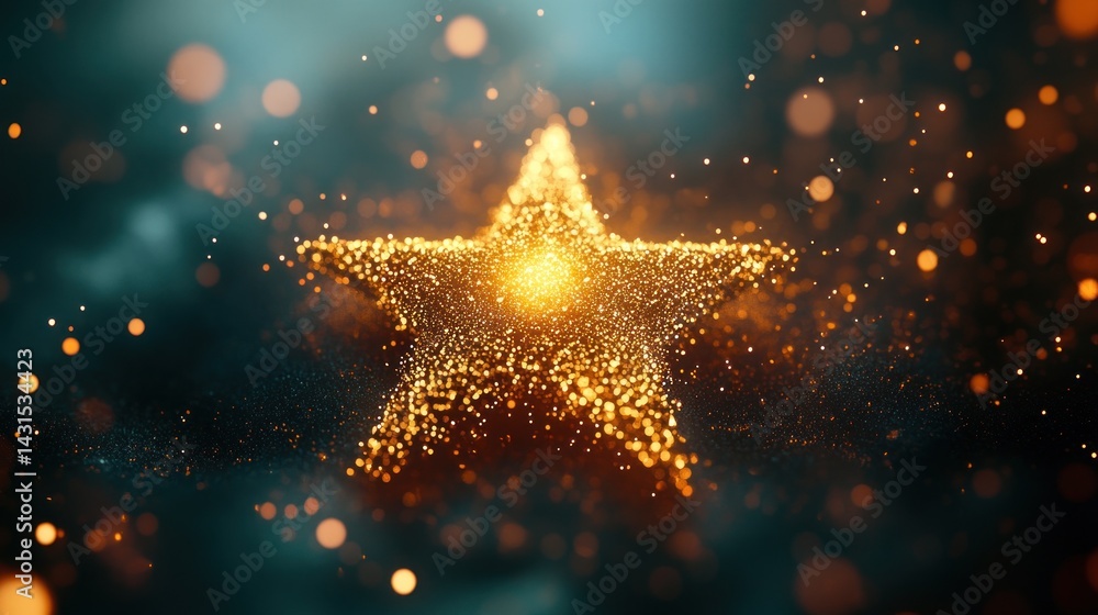 Golden star, glowing particles, abstract background Golden star, glowing particles, abstract background