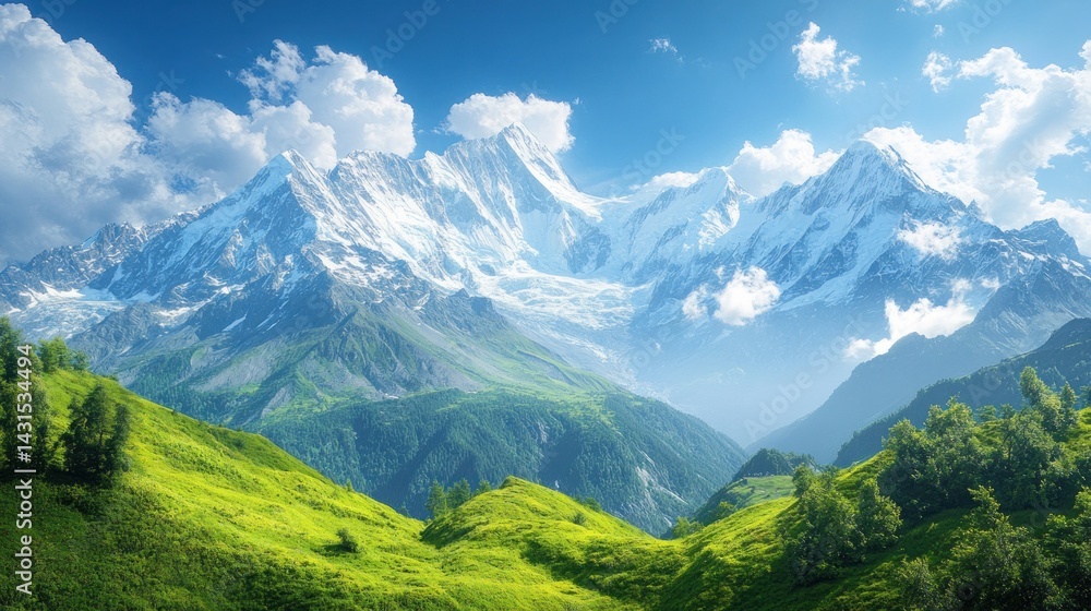 Fototapeta premium Majestic Mountain Range under a Sunny Sky