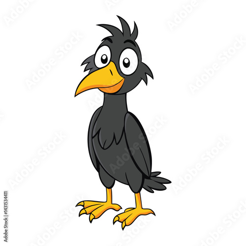A quirky crow with an oversized beak and mischievous eyes, always up to something funny—whether it’s stealing shiny objects or making hilarious noises.