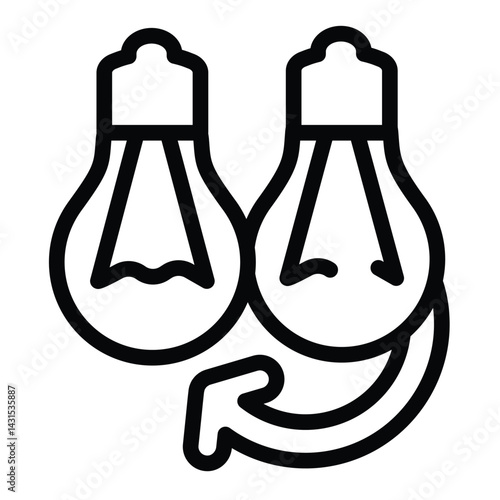 Light bulbs and replace arrow line icon, electrician service concept. Vector graphics. Replacing lightbulbs, repair sign on white background, style for mobile or design.