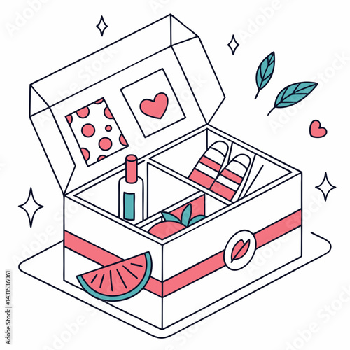 Outline Style Gift Box Presenting A Selection Of Self Care Items And Goodies